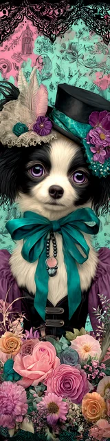 Free printable dog bookmark featuring papillon with tophat